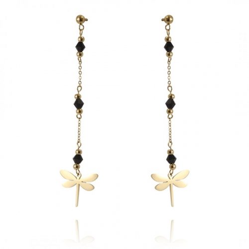 Black Dragonfly 14k arannyal bevont rozsdamentes fülbevaló, elegáns stílusú fülbevaló modern nőknek