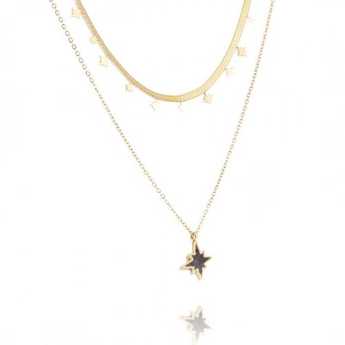 Black Star arany bevonatú nemesacél nyaklánc, Fekete csillag elegáns nyaklánc sebészeti acélból