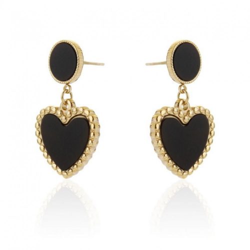 Black Heart arannyal bevont rozsdamentes fülbevaló, elegáns stílusú fülbevaló modern nőknek